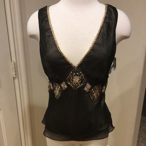NWT silk top. Beaded and embroidered. Full lining.